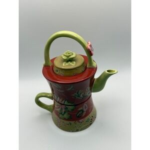 Vtg Tracy Porter Rosalia Tea For One Stackable Teapot and Mug Set Floral